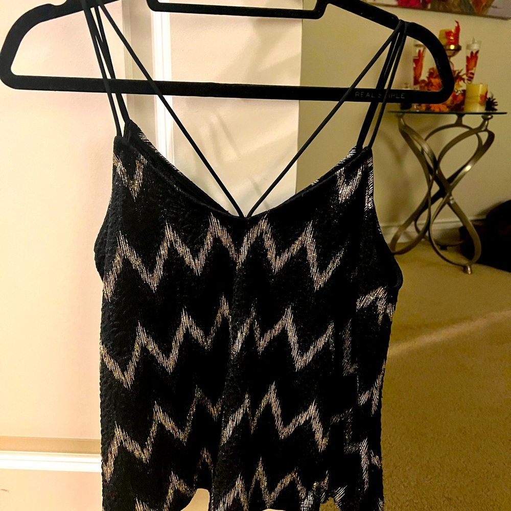 Aqua double strapped black and cold tank top